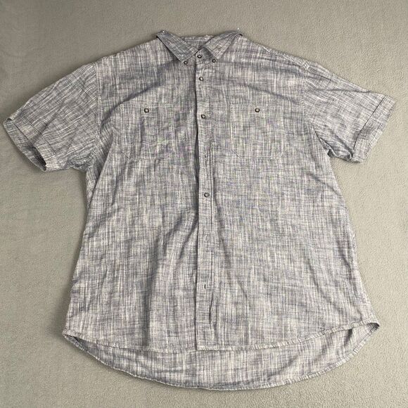 PD & C Short Men's 2X Sleeve Button Down Polo Shirt Dark Gray Denim 100% Cotton - Picture 12 of 12